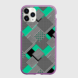 Чехол iPhone 11 Pro матовый Черно бирюзовая абстрактная геометрия пэчворк, цвет: 3D-фиолетовый