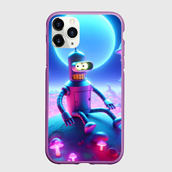 Чехол iPhone 11 Pro матовый Bender bending robot on the amazing neon mushroom, цвет: 3D-фиолетовый