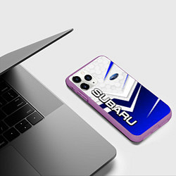Чехол iPhone 11 Pro матовый Субару - белый и синий, цвет: 3D-фиолетовый — фото 2