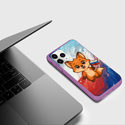 Чехол iPhone 11 Pro матовый Лисенок с флагом России, цвет: 3D-фиолетовый — фото 2