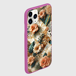 Чехол iPhone 11 Pro матовый Цветы на кусках мрамора и леопардовом узоре, цвет: 3D-фиолетовый — фото 2