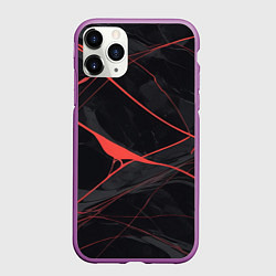 Чехол iPhone 11 Pro матовый Текстура мрамора с красными полосками, цвет: 3D-фиолетовый