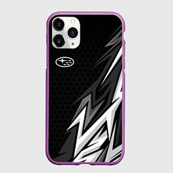 Чехол iPhone 11 Pro матовый Subaru - монохромный черный, цвет: 3D-фиолетовый