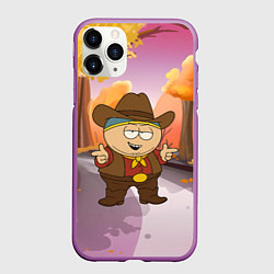 Чехол iPhone 11 Pro матовый Эрик Картман ковбой осенью, цвет: 3D-фиолетовый