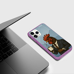 Чехол iPhone 11 Pro матовый Петух бизнесмен с кофе, цвет: 3D-фиолетовый — фото 2