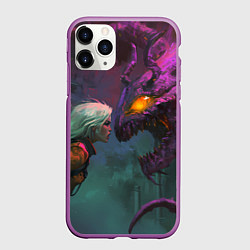 Чехол iPhone 11 Pro матовый Цири и чудовище смотрят друг на друга