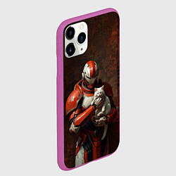 Чехол iPhone 11 Pro матовый Футуристичный воин с котом, цвет: 3D-фиолетовый — фото 2