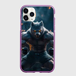 Чехол iPhone 11 Pro матовый Агрессивный волк боец, цвет: 3D-фиолетовый
