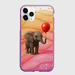 Чехол iPhone 11 Pro матовый Слоненок с красным воздушным шариком