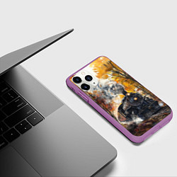 Чехол iPhone 11 Pro матовый Акварельный паровоз, цвет: 3D-фиолетовый — фото 2