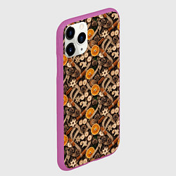 Чехол iPhone 11 Pro матовый Новогодний орнамент с корицей и дольками апельсина, цвет: 3D-фиолетовый — фото 2
