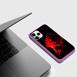 Чехол iPhone 11 Pro матовый Клинок, рассекающий демонов Танджиро и иероглифы, цвет: 3D-фиолетовый — фото 2
