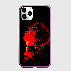 Чехол iPhone 11 Pro матовый Клинок, рассекающий демонов Танджиро и иероглифы, цвет: 3D-фиолетовый