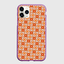 Чехол iPhone 11 Pro матовый Оранжевая цветочно-геометрическая текстура, цвет: 3D-фиолетовый