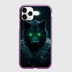 Чехол iPhone 11 Pro матовый Киберпанк волк в броне, цвет: 3D-фиолетовый
