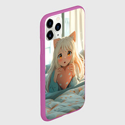 Чехол iPhone 11 Pro матовый Аниме девушка в кровати с сердцем, цвет: 3D-фиолетовый — фото 2