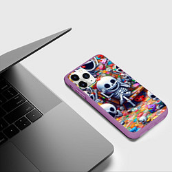 Чехол iPhone 11 Pro матовый Смеющиеся прикольные скелетики - нейроарт, цвет: 3D-фиолетовый — фото 2