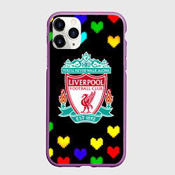 Чехол iPhone 11 Pro матовый Ливерпуль пиксельные сердца, цвет: 3D-фиолетовый