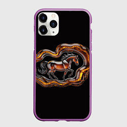 Чехол iPhone 11 Pro матовый Стилизованная бегущая янтарная лошадь, цвет: 3D-фиолетовый