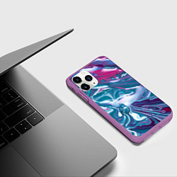 Чехол iPhone 11 Pro матовый Абстракция бело сине красный мрамор, цвет: 3D-фиолетовый — фото 2