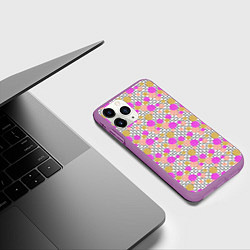 Чехол iPhone 11 Pro матовый Разноцветный акварельный горох на черно белом геом, цвет: 3D-фиолетовый — фото 2
