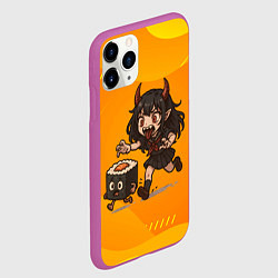 Чехол iPhone 11 Pro матовый Девочка дьявол бежит за роллом, цвет: 3D-фиолетовый — фото 2