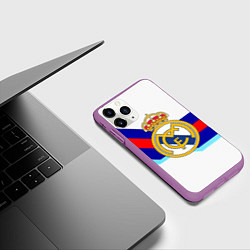 Чехол iPhone 11 Pro матовый Real Madrid текстура полосы, цвет: 3D-фиолетовый — фото 2