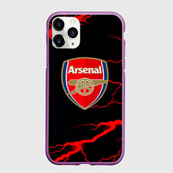 Чехол iPhone 11 Pro матовый Arsenal красные молнии, цвет: 3D-фиолетовый
