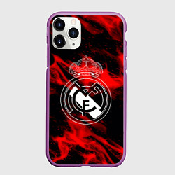 Чехол iPhone 11 Pro матовый Real Madrid красный огонь, цвет: 3D-фиолетовый