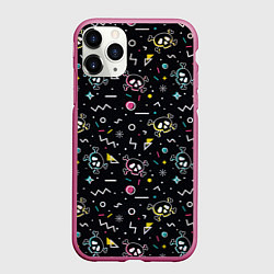 Чехол iPhone 11 Pro матовый Паттерн с черепами и геометрическими фигурами в ст