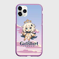 Чехол iPhone 11 Pro матовый Genshin Impact чиби Паймон, цвет: 3D-фиолетовый
