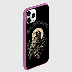 Чехол iPhone 11 Pro матовый Ворона сидит на ветке на фоне полной луны, цвет: 3D-фиолетовый — фото 2