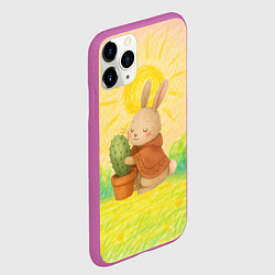 Чехол iPhone 11 Pro матовый Заяц обнимает кактус, цвет: 3D-фиолетовый — фото 2