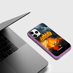 Чехол iPhone 11 Pro матовый Огонь гитарист, цвет: 3D-фиолетовый — фото 2
