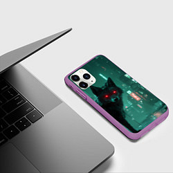 Чехол iPhone 11 Pro матовый Лиса в сияющими глазами в стиле киберпанк, цвет: 3D-фиолетовый — фото 2