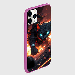 Чехол iPhone 11 Pro матовый Кот летит после взрыва - киберпанк, цвет: 3D-фиолетовый — фото 2