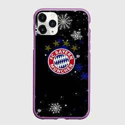 Чехол iPhone 11 Pro матовый Бавария Мюнхен снежинки ночь, цвет: 3D-фиолетовый