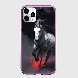 Чехол iPhone 11 Pro матовый Белая лошадь на фоне мазков краски