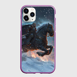Чехол iPhone 11 Pro матовый Всадник на лошади в снежную бурю