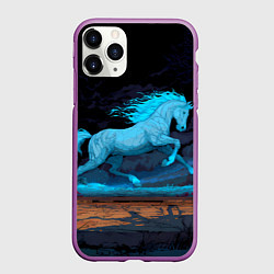 Чехол iPhone 11 Pro матовый Лошадь в синем свете, цвет: 3D-фиолетовый