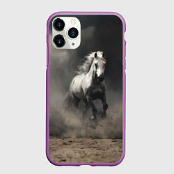 Чехол iPhone 11 Pro матовый Белая лошадь скачет по полю