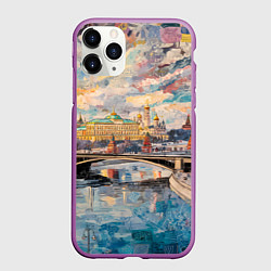 Чехол iPhone 11 Pro матовый Зимняя Москва с абстрактным небом