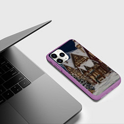 Чехол iPhone 11 Pro матовый Новогодние дома, цвет: 3D-фиолетовый — фото 2