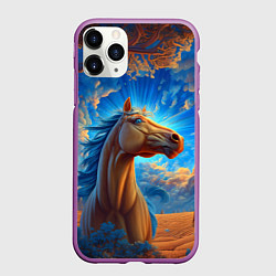 Чехол iPhone 11 Pro матовый Лошадь на фоне синего неба