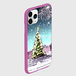 Чехол iPhone 11 Pro матовый Москва - новогодний салют, цвет: 3D-фиолетовый — фото 2