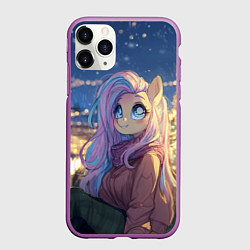 Чехол iPhone 11 Pro матовый Аниме - лошадка в новогодней атмосфере, цвет: 3D-фиолетовый