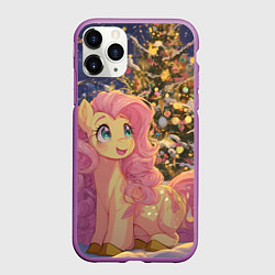 Чехол iPhone 11 Pro матовый Милая пони и новый год, цвет: 3D-фиолетовый