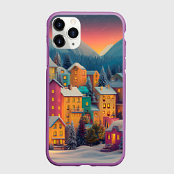 Чехол iPhone 11 Pro матовый Новогодний город в горах