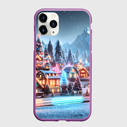 Чехол iPhone 11 Pro матовый Городок в новогодних огоньках