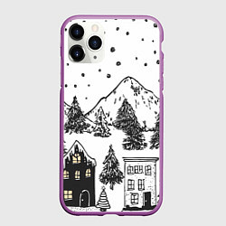 Чехол iPhone 11 Pro матовый Заснеженный черно-белый город